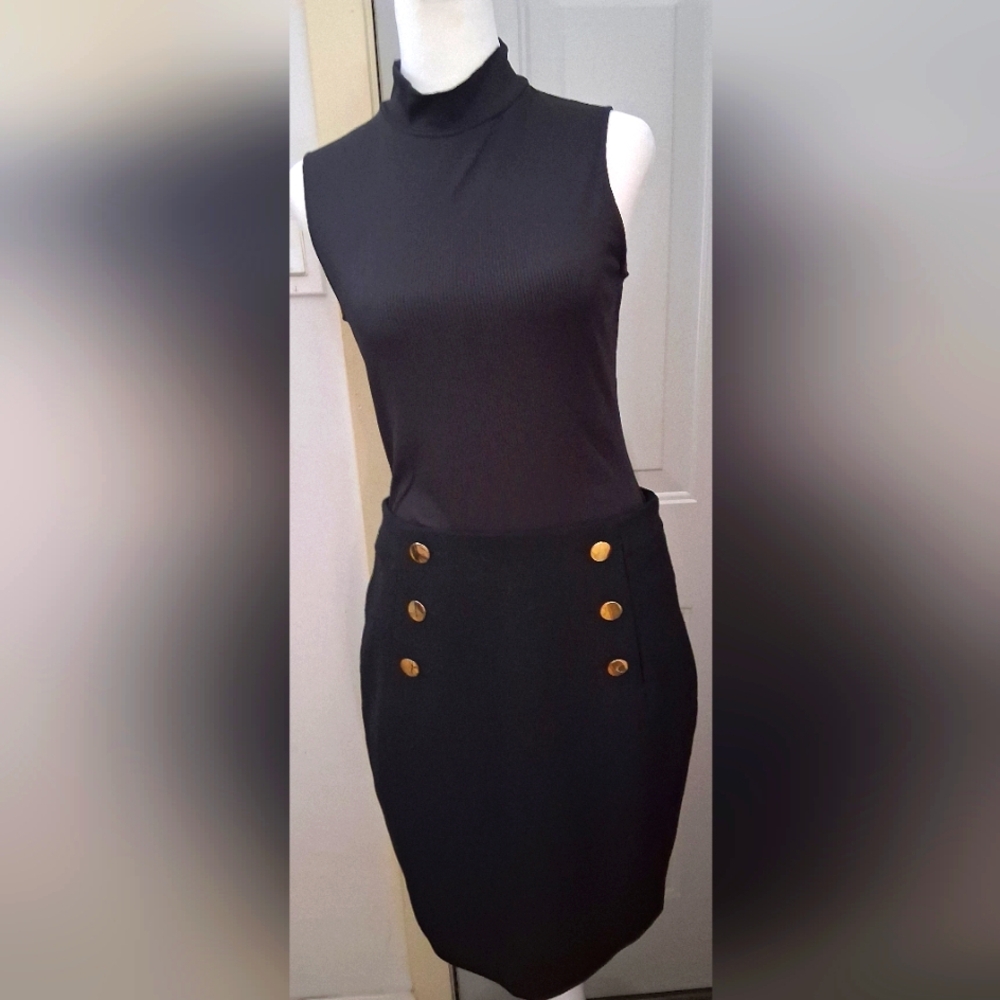 Black Sleeveless Body with Skirt Gold Buttons 30$